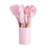 11pcs Wooden Handle Silicone Kitchen Utensils Set Storage Bucket Non-stick Shovel Spoon Cooking Kitchen Utensils 11 Pieces Set Silicone Shovel Spoon -
