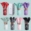 11pcs Wooden Handle Silicone Kitchen Utensils Set Storage Bucket Non-stick Shovel Spoon Cooking Kitchen Utensils 11 Pieces Set Silicone Shovel Spoon -