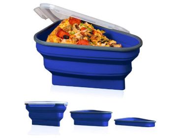 Silicone Folding Pizza Box Reusable Triangular Pizza Packing Box Takeaway Box - C05N-blue