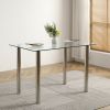 4-seat simple rectangular cylindrical leg table tempered glass stainless steel clear glass 110 * 70 * 75cm N201(Replace encoding13029115) - as picture