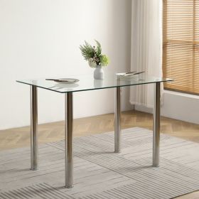 4-seat simple rectangular cylindrical leg table tempered glass stainless steel clear glass 110 * 70 * 75cm N201(Replace encoding13029115) - as picture