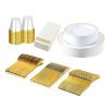 175Pcs Disposable Gold Dinnerware Set Gold Rim Plastic Plates Cups Fork Spoon Knife Paper Napkins for Party Wedding Graduation - DinnerwareSet