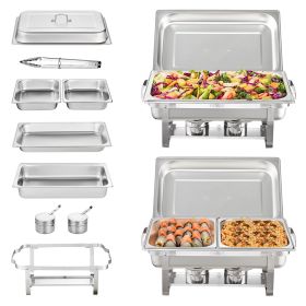 VEVOR 2-Pack Rectangle Chafing Dish Set 2 Full-Size 8Qt Pan 4 Half-Size 4Qt Pans - Default