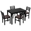 5PCS Stylish Dining Table Set 4 Upholstered Chairs with Ladder Back Design for Dining Room Kitchen Brown Cushion and Black (=OLD SKU:W69177433) - as P