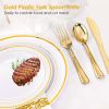 175Pcs Disposable Gold Dinnerware Set Gold Rim Plastic Plates Cups Fork Spoon Knife Paper Napkins for Party Wedding Graduation - DinnerwareSet