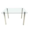 4-seat simple rectangular cylindrical leg table tempered glass stainless steel clear glass 110 * 70 * 75cm N201(Replace encoding13029115) - as picture