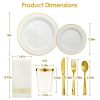 175Pcs Disposable Gold Dinnerware Set Gold Rim Plastic Plates Cups Fork Spoon Knife Paper Napkins for Party Wedding Graduation - DinnerwareSet