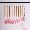11pcs Wooden Handle Silicone Kitchen Utensils Set Storage Bucket Non-stick Shovel Spoon Cooking Kitchen Utensils 11 Pieces Set Silicone Shovel Spoon -