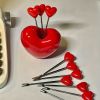 10pcs; Love Fruit Forks; Stainless Steel Cake Fork Set; Home Snacks Tableware Set; Kitchen Household Items; Valentine's Day Party Favors - Love Base +