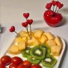 10pcs; Love Fruit Forks; Stainless Steel Cake Fork Set; Home Snacks Tableware Set; Kitchen Household Items; Valentine's Day Party Favors - Love Base +
