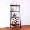Metal 4 Shelf Bookcase, Multifunctional Ladder-Shaped Plant Flower Stand Rack Bookrack Storage Shelves, Black - Black