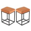 Brown Pu Upholstered Counter & Bar Stool with Footrest, PU leather (Set of 2) - as Pic