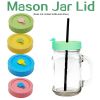 1pc Cute Universal Mason Jar Lids With Straw Hole; 70mm/2.76in Diameter Storage Wide Mouth Leak Proof; Kitchen Supplies - Yellow
